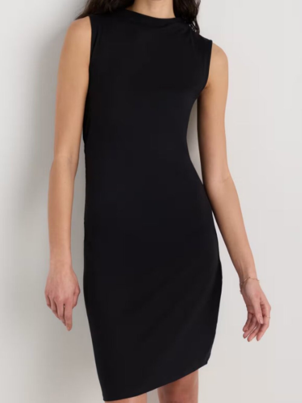 Quince Stretch Cotton Jersey Mock Neck Mini Dress Black S NWT